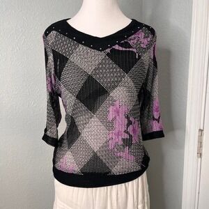 Vintage‎ Floral Knit Blouse Size M